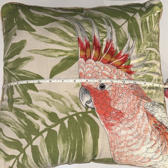PIER 1 Cockatoo Embroidered Tropical Palm Leaf Indoor Outdoor Pillow 18” X 18” - Picture 13 of 15